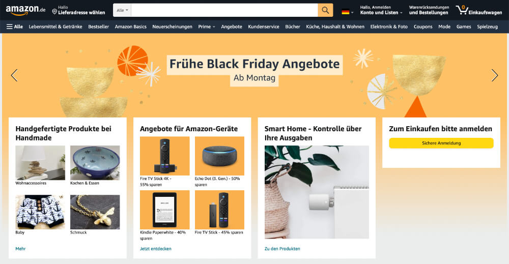 Amazons minimalistische Website